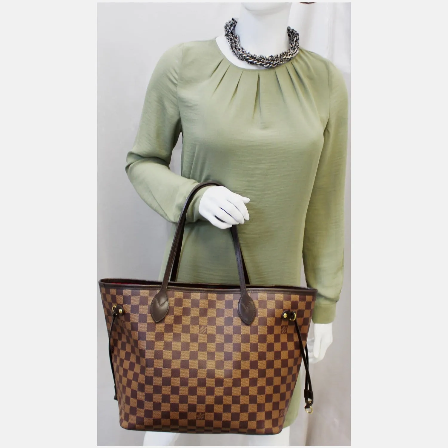 LOUIS VUITTON Neverfull MM Damier Ebene Tote Shoulder Bag Brown