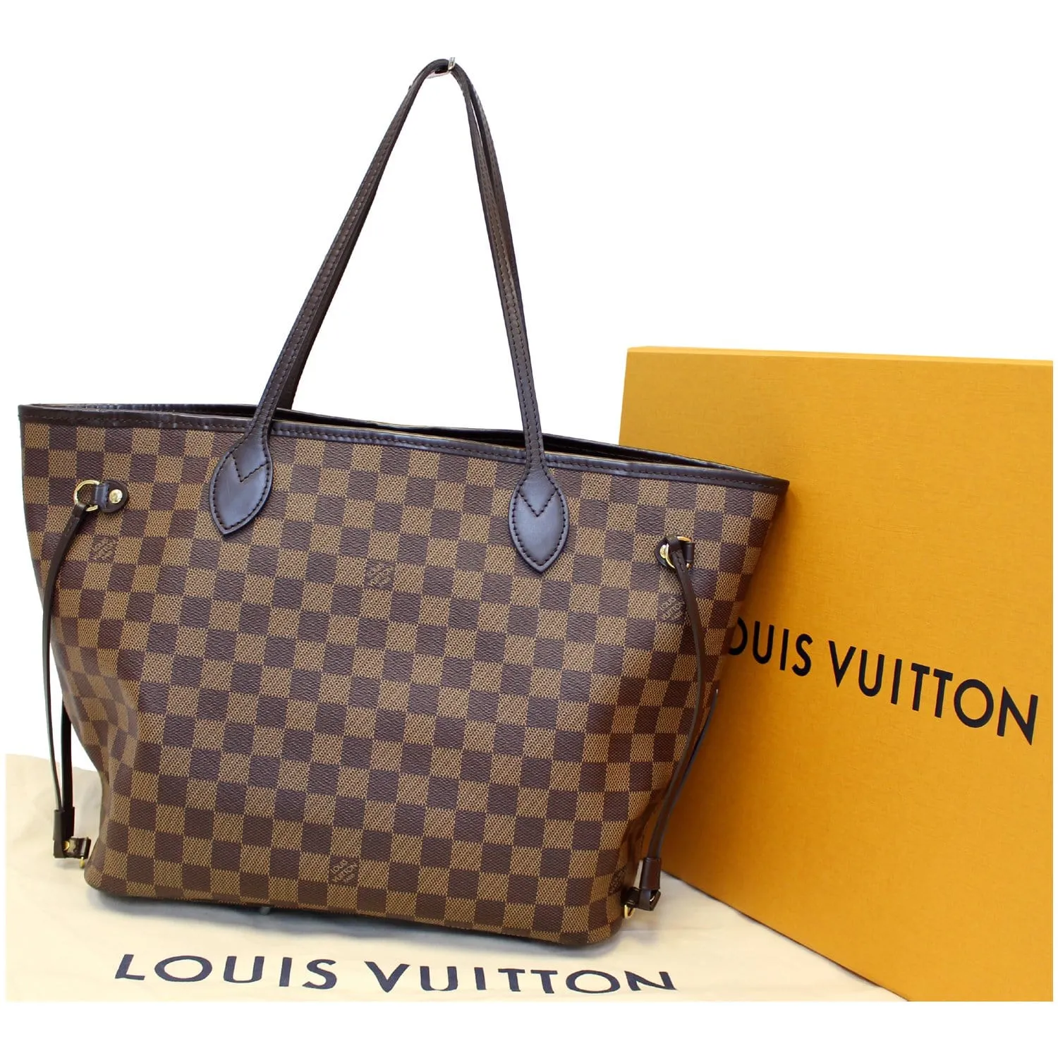 LOUIS VUITTON Neverfull MM Damier Ebene Tote Shoulder Bag Brown