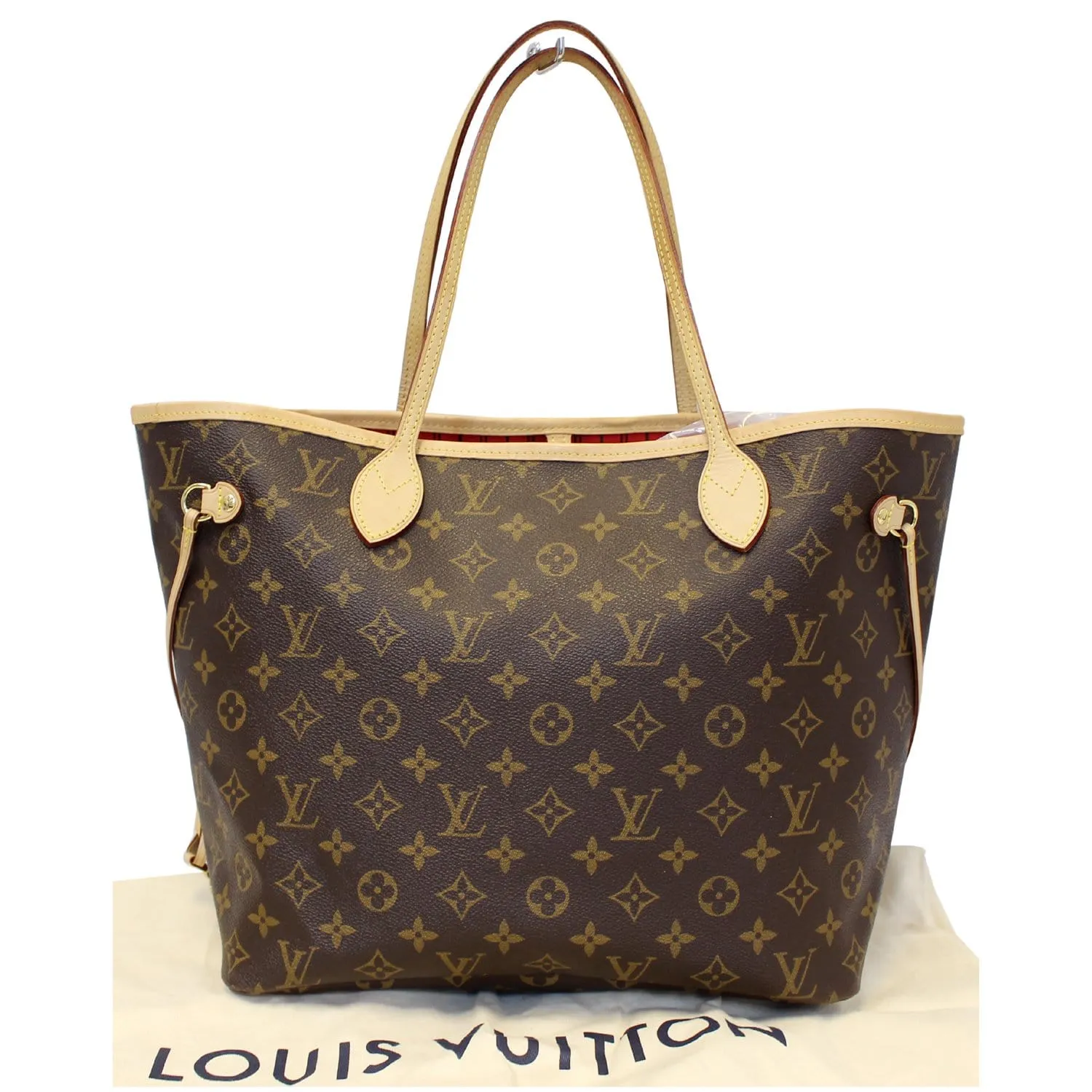 LOUIS VUITTON Neverfull MM Monogram Canvas Tote Bag Brown/Red