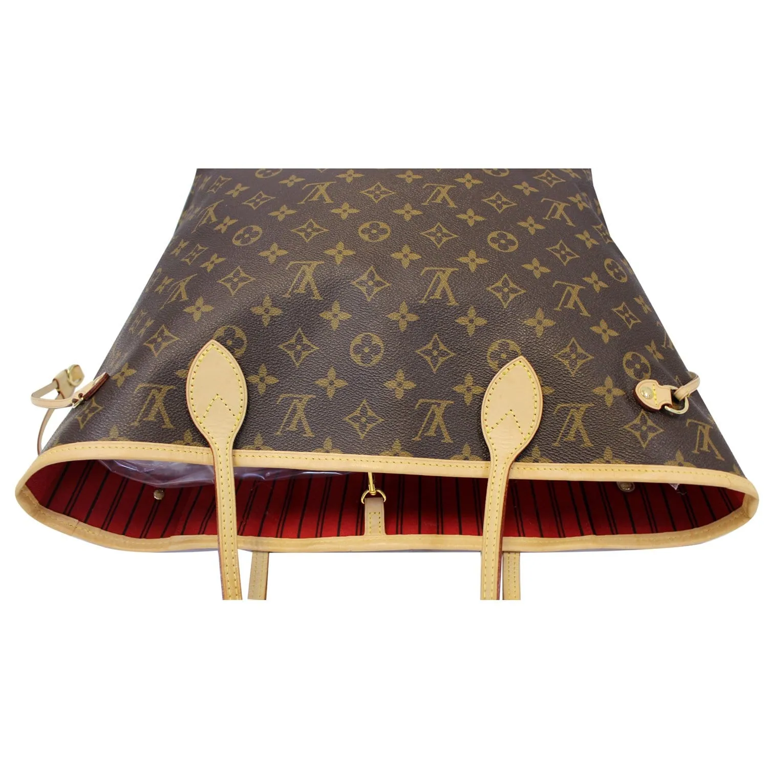 LOUIS VUITTON Neverfull MM Monogram Canvas Tote Bag Brown/Red