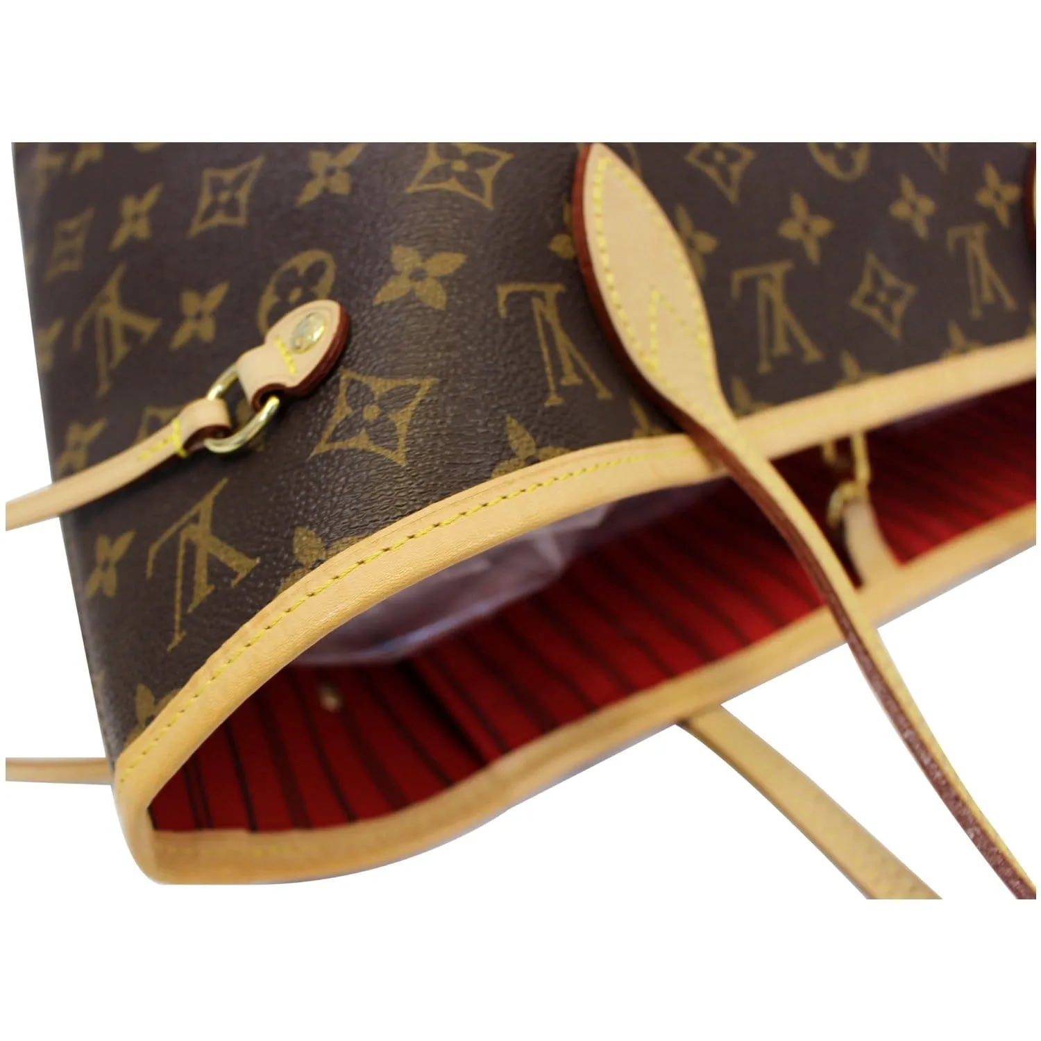 LOUIS VUITTON Neverfull MM Monogram Canvas Tote Bag Brown/Red
