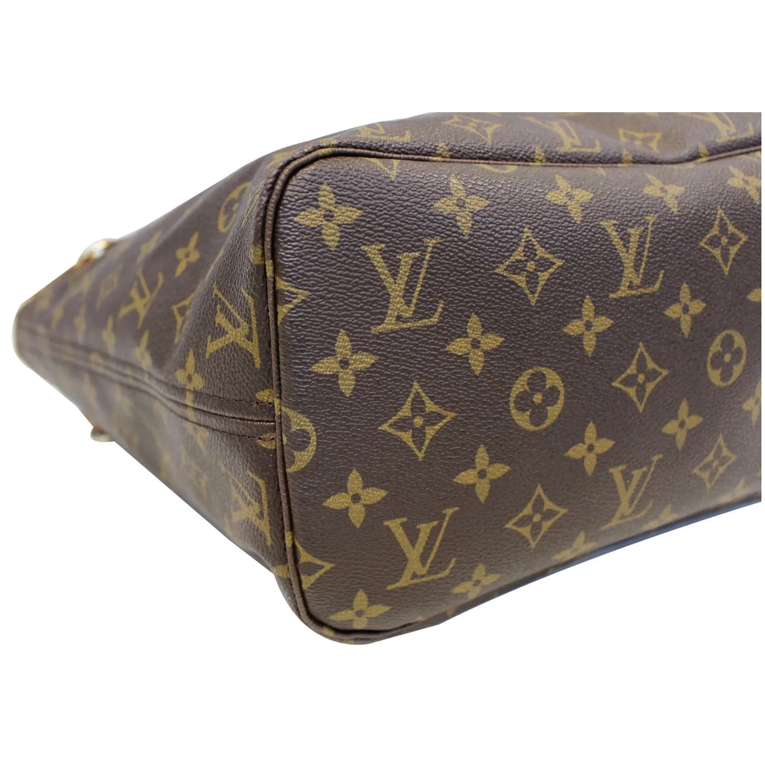 LOUIS VUITTON Neverfull MM Monogram Canvas Tote Bag Brown/Red