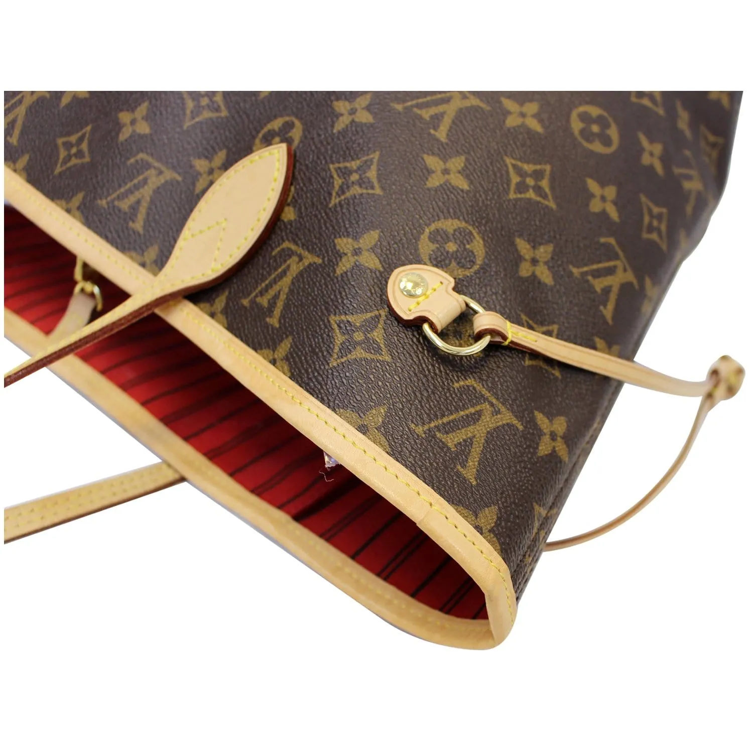 LOUIS VUITTON Neverfull MM Monogram Canvas Tote Bag Brown/Red