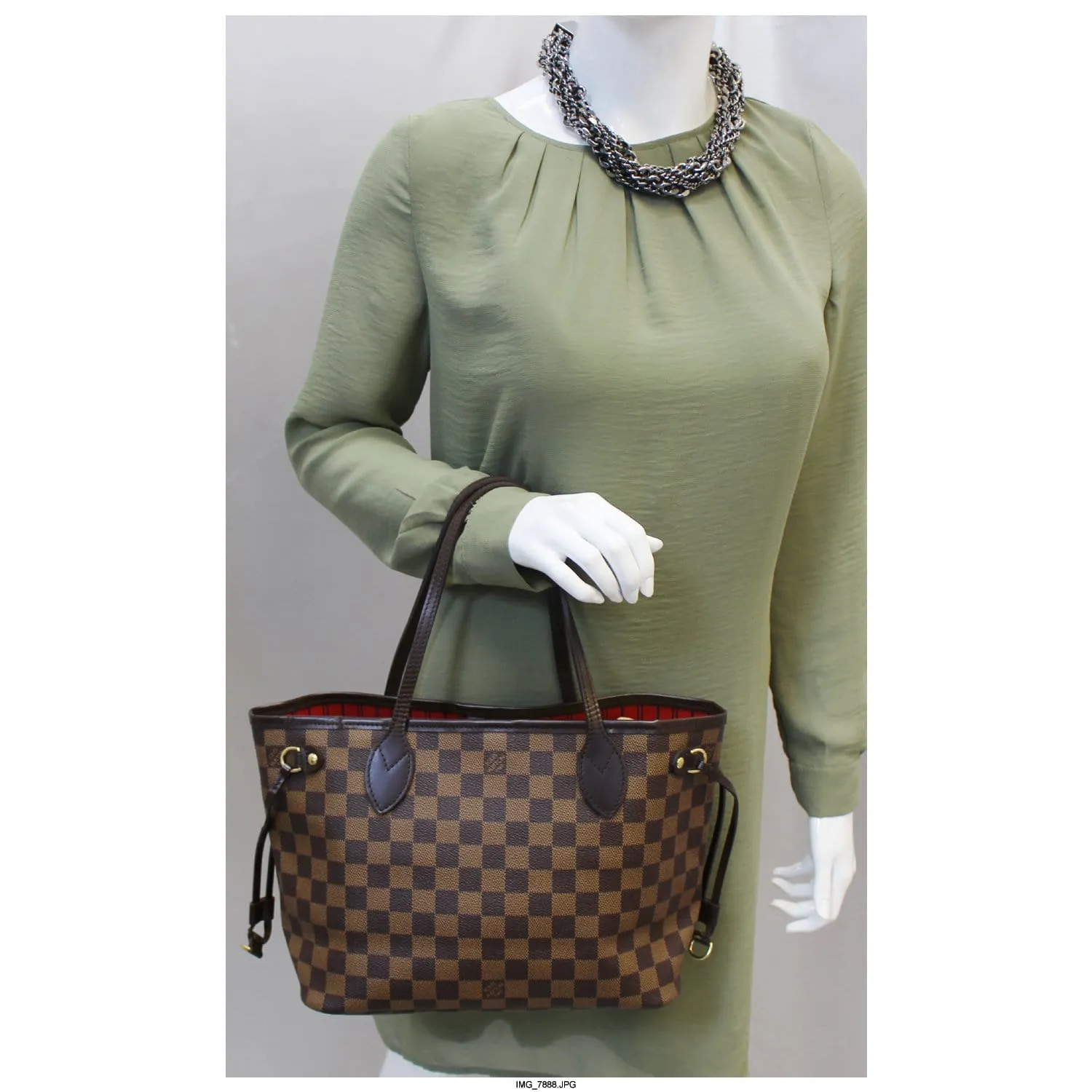LOUIS VUITTON Neverfull PM Damier Ebene Tote Shoulder Bag Brown