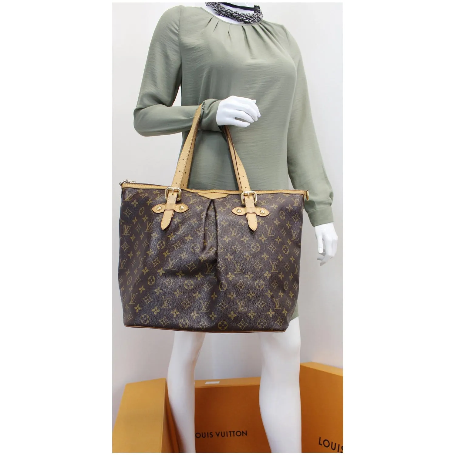 LOUIS VUITTON Palermo GM Monogram Canvas Tote Shoulder Bag Brown