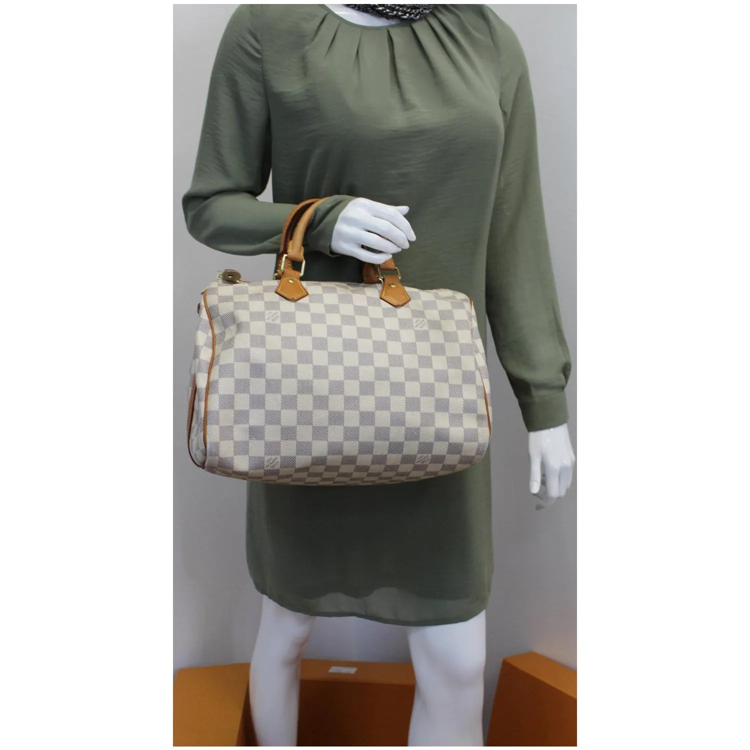 LOUIS VUITTON Speedy 30 Bandouliere Damier Azur Shoulder Bag White