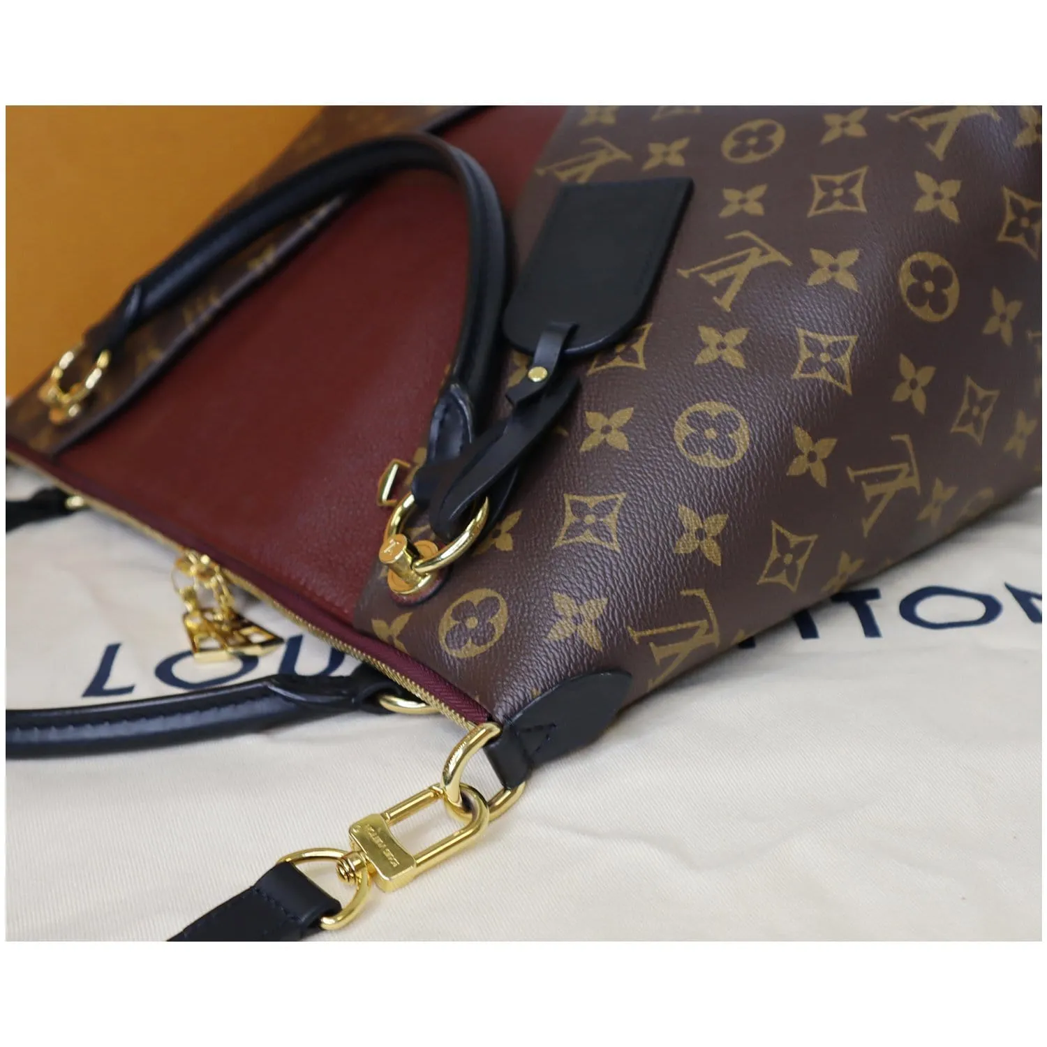 LOUIS VUITTON V MM Monogram Canvas Tote Shoulder Bag Bordeaux