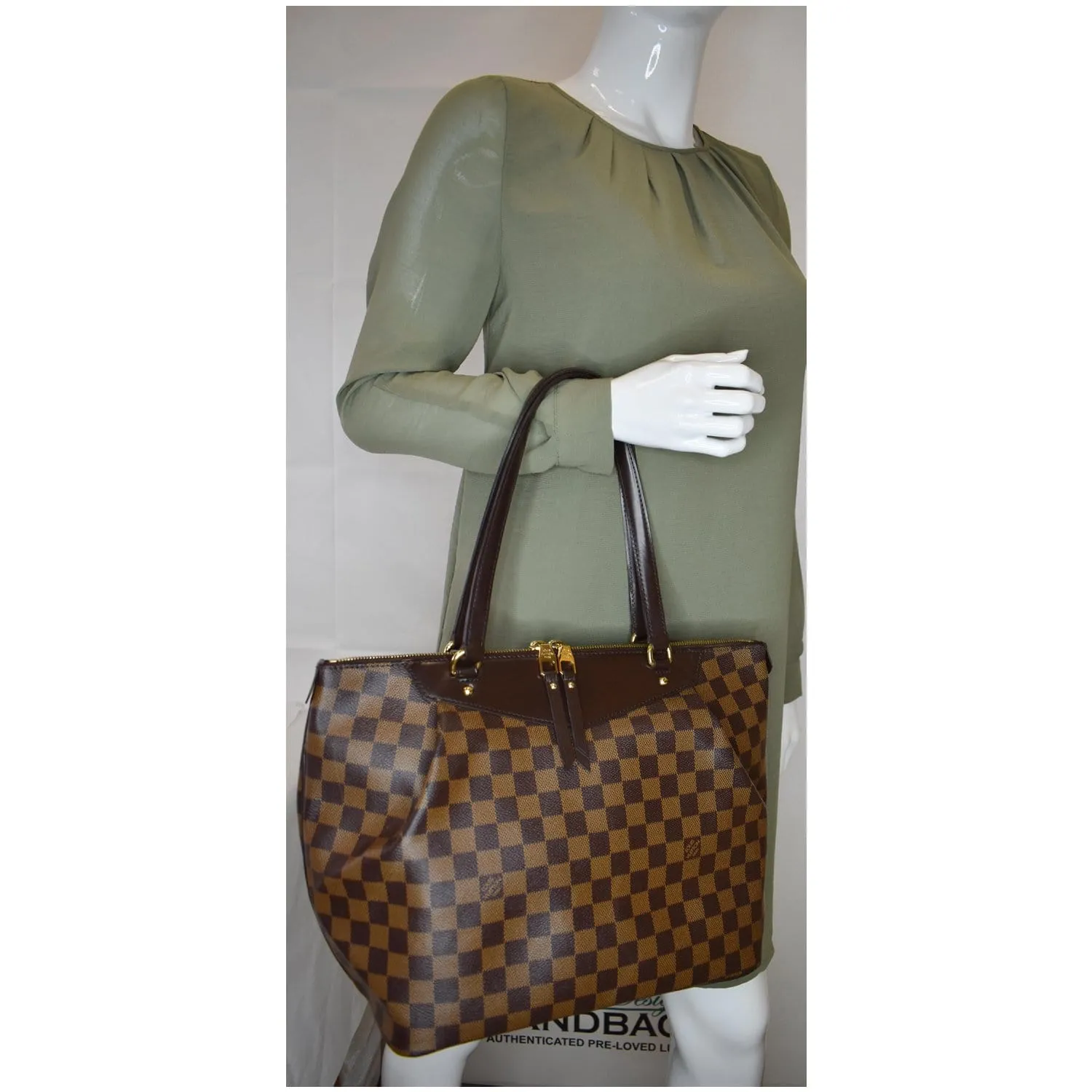 LOUIS VUITTON Westminster GM Damier Ebene Tote Shoulder Bag Brown