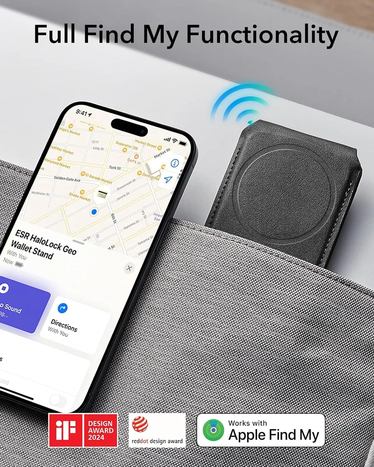 Magsafe Wallet with Find My Functionality & Adjustable Stand, Magnetic iPhone Wallet Black