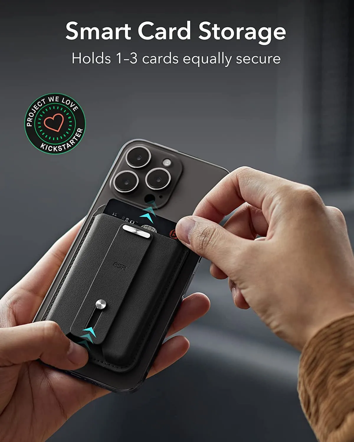 Magsafe Wallet with Find My Functionality & Adjustable Stand, Magnetic iPhone Wallet Black