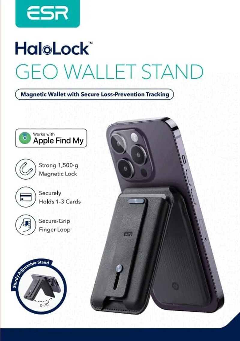 Magsafe Wallet with Find My Functionality & Adjustable Stand, Magnetic iPhone Wallet Black