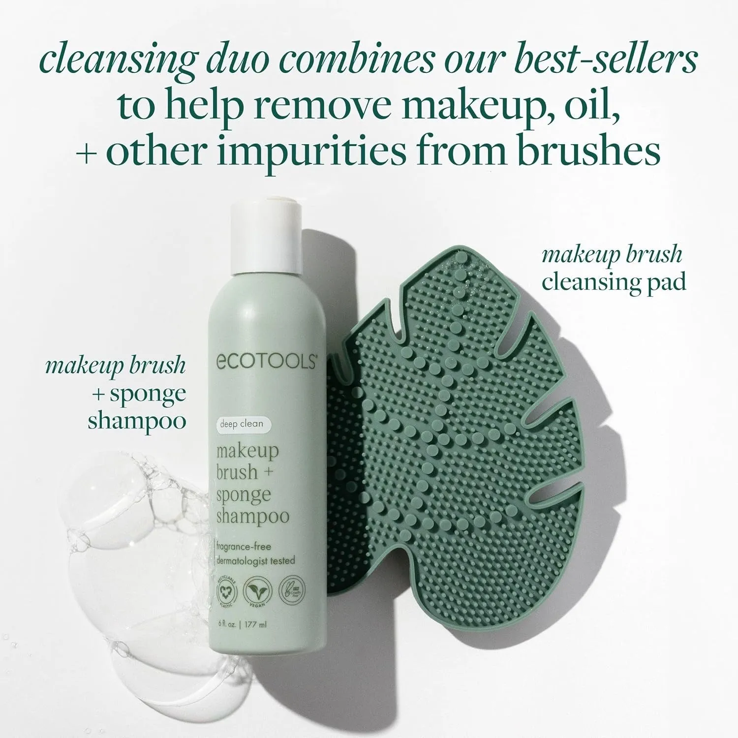 Makeup Brush Cleansing Pad   Deep Clean Shampoo Bundle, Brush Cleaner Mat & Makeup Brush Cleanser for Deep Cleaning Tools, Clean Formula, Cruelty-Free, & Vegan, 2 Piece Set