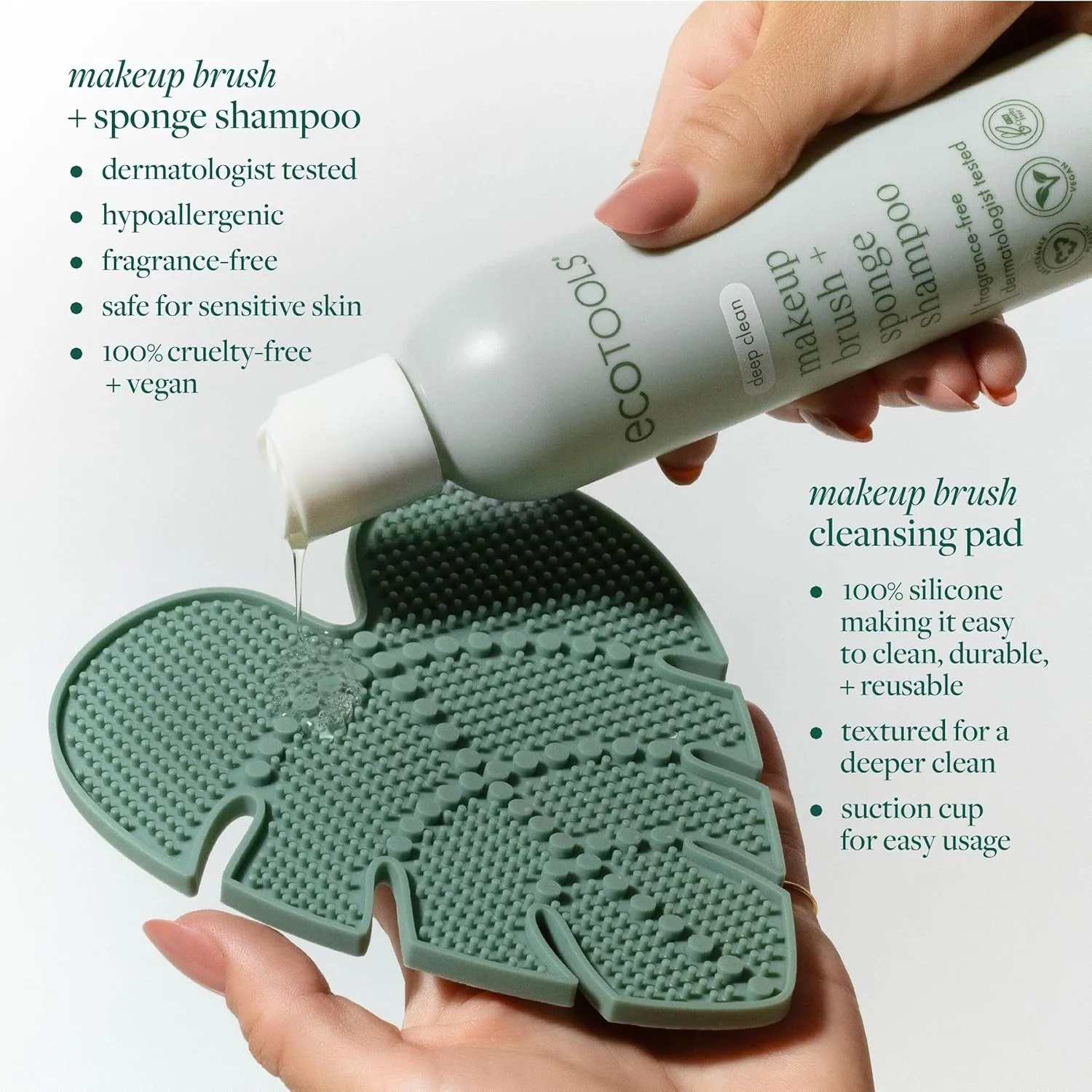 Makeup Brush Cleansing Pad   Deep Clean Shampoo Bundle, Brush Cleaner Mat & Makeup Brush Cleanser for Deep Cleaning Tools, Clean Formula, Cruelty-Free, & Vegan, 2 Piece Set