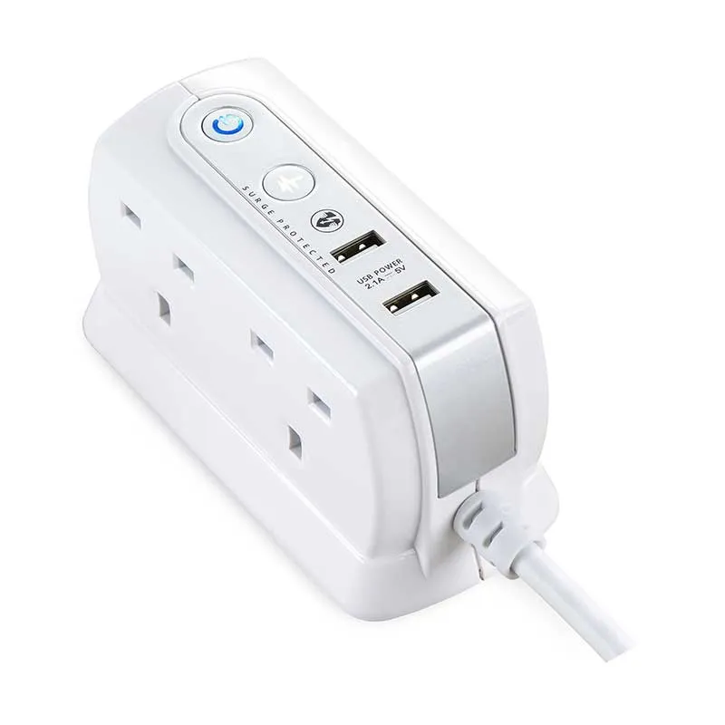 Masterplug SRGDSU42PW 4 Socket 2m 13A   2x3.1A USB Switched Surge Compact Extension Lead Gloss White