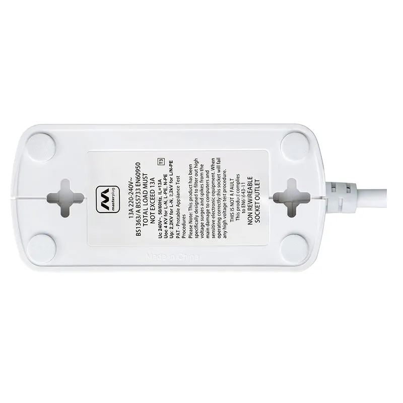 Masterplug SRGDSU42PW 4 Socket 2m 13A   2x3.1A USB Switched Surge Compact Extension Lead Gloss White