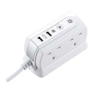 Masterplug SRGDSU42PW 4 Socket 2m 13A   2x3.1A USB Switched Surge Compact Extension Lead Gloss White