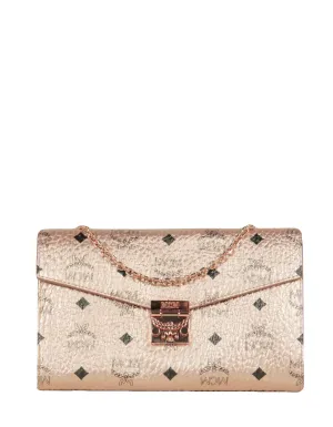 MCM Champagne Metallic Visetos Patricia Wallet On Chain Crossbody Bag