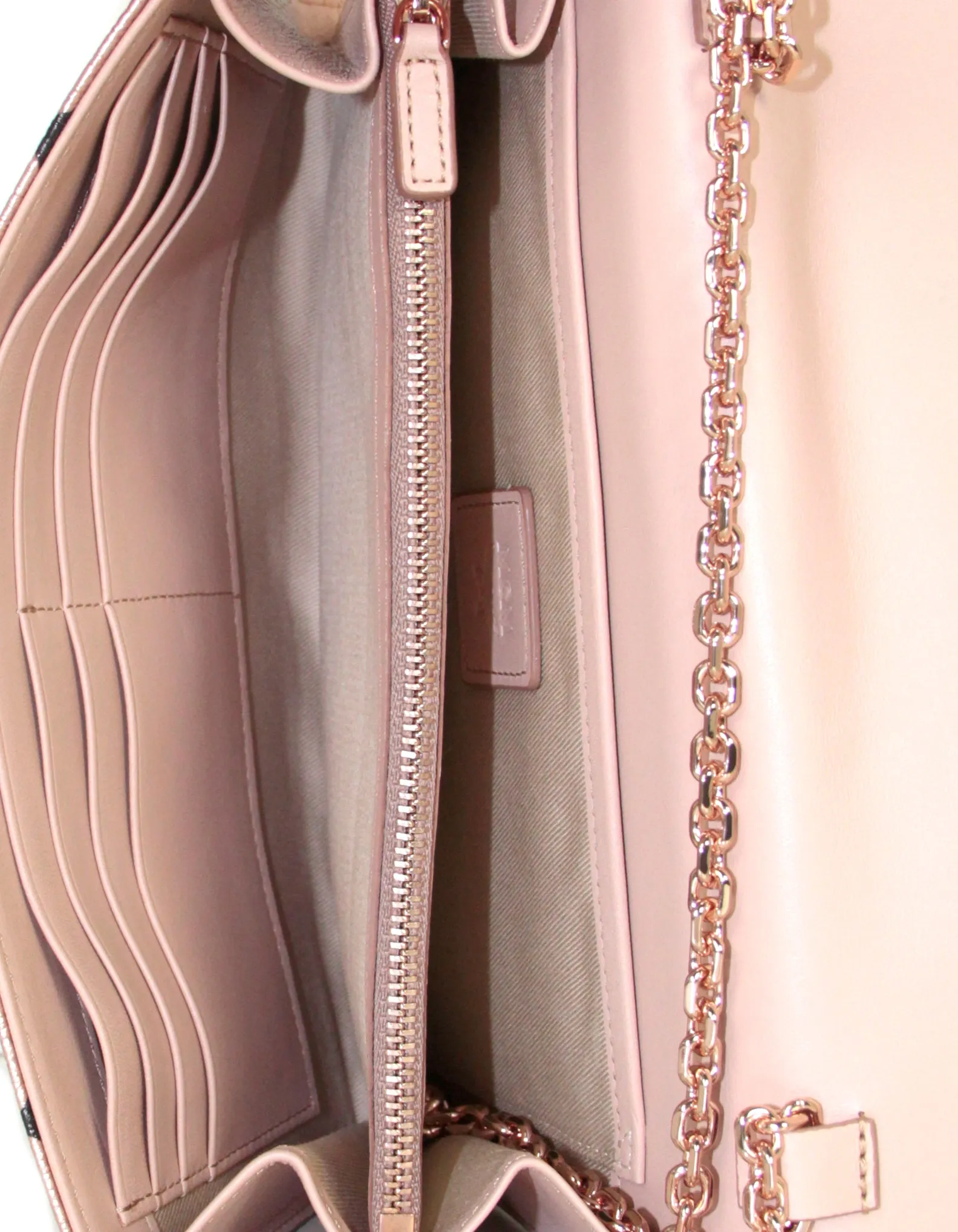 MCM Champagne Metallic Visetos Patricia Wallet On Chain Crossbody Bag
