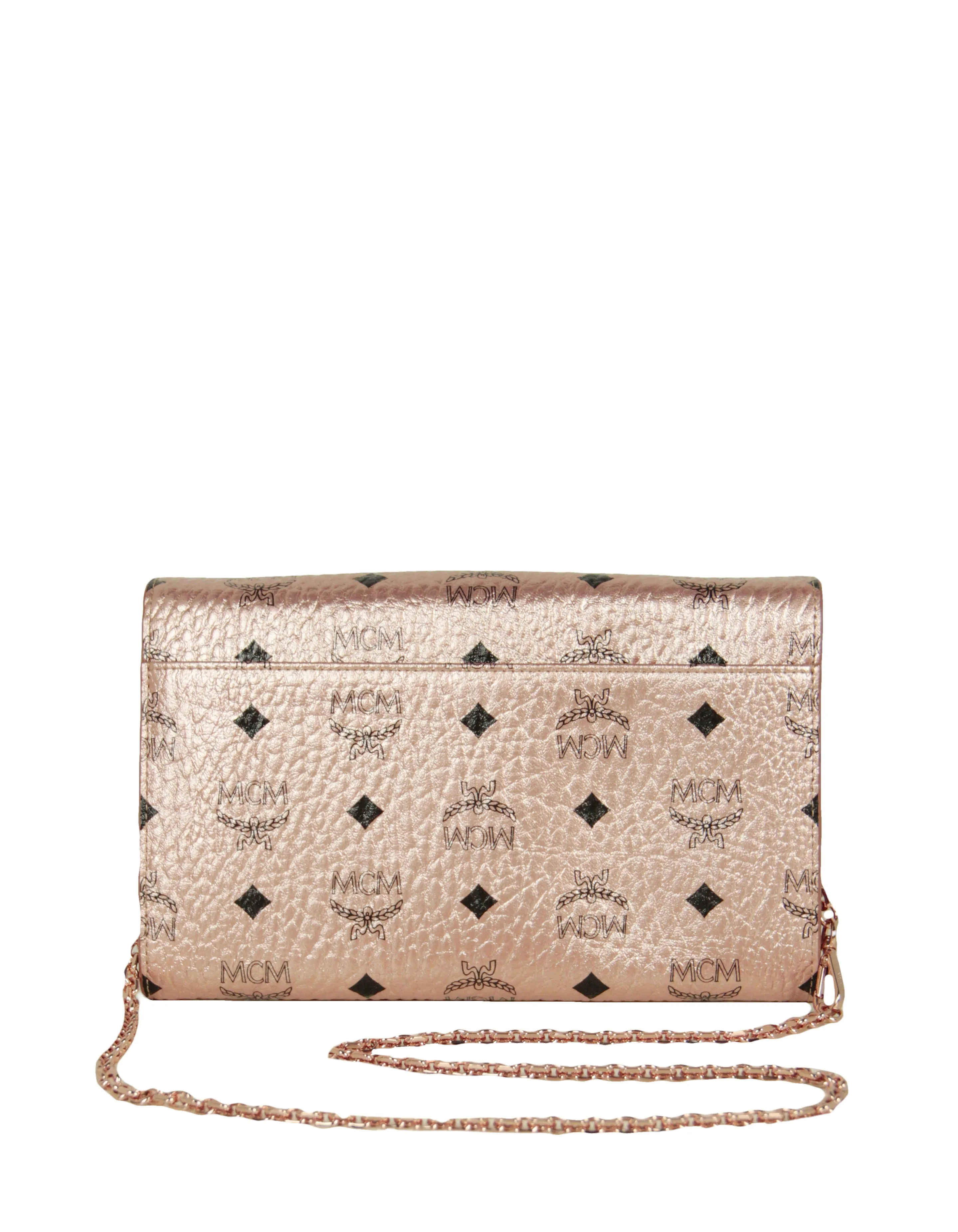 MCM Champagne Metallic Visetos Patricia Wallet On Chain Crossbody Bag