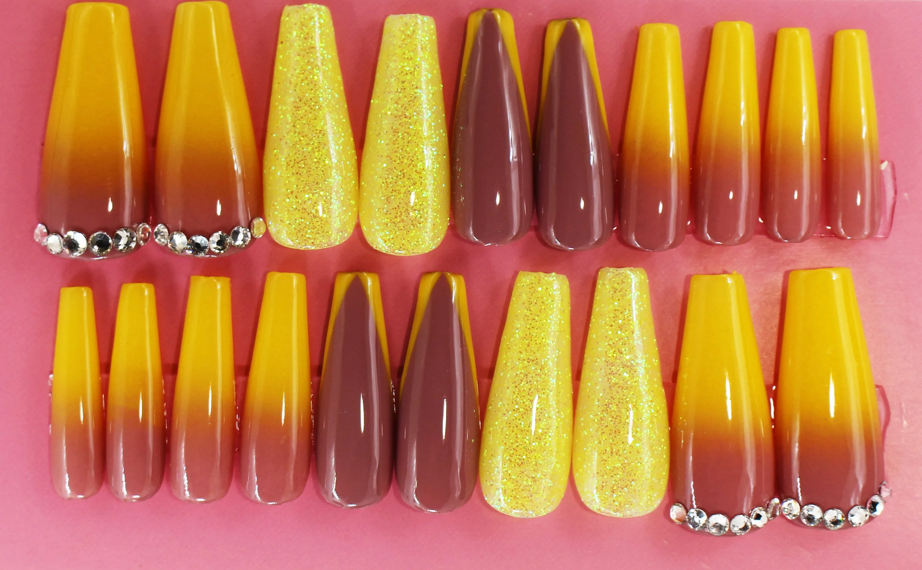 Mellow Yellow Ombre Long Coffin Gloss Finish Press On Nails Long