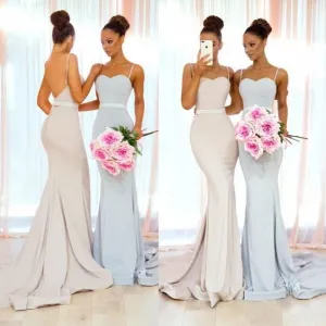 mermaid bridesmaid dresses long spaghetti straps elegant blue cheap wedding guest dresses