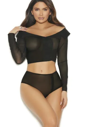 Mesh Set With Collar Top And Panty