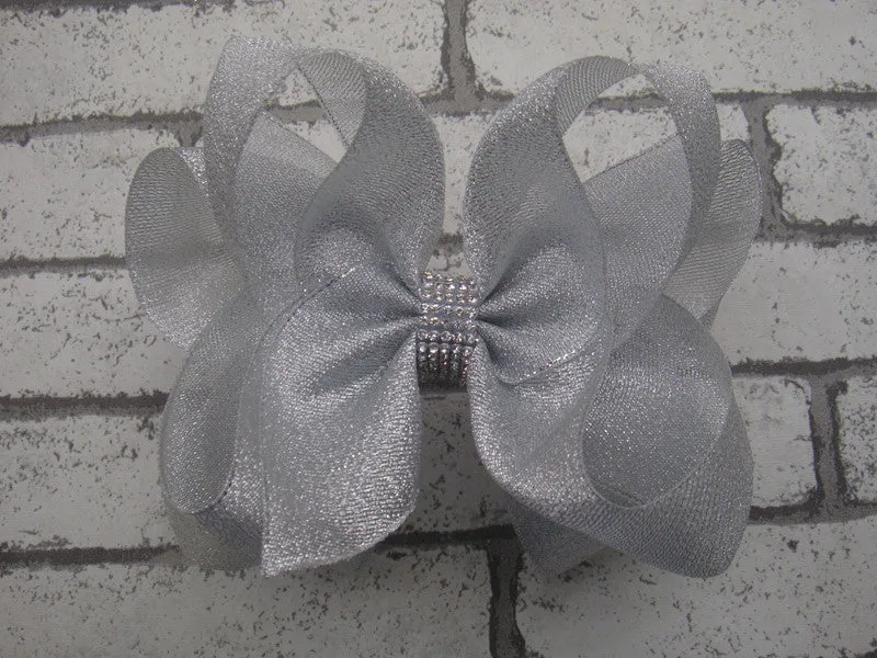 Metallic 6in Bow w/Rhinestone Center (more colors)