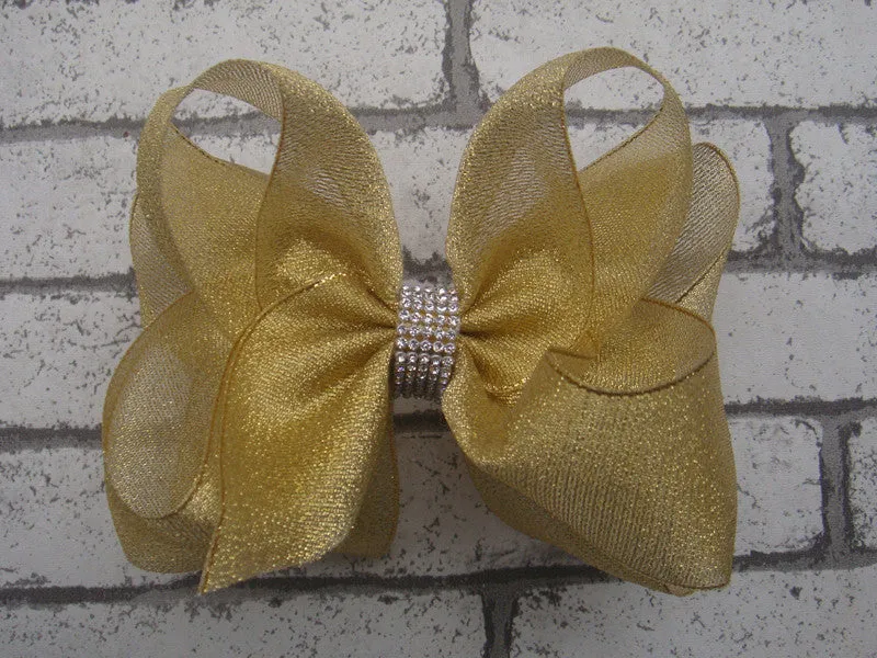 Metallic 6in Bow w/Rhinestone Center (more colors)