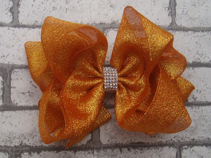 Metallic 6in Bow w/Rhinestone Center (more colors)