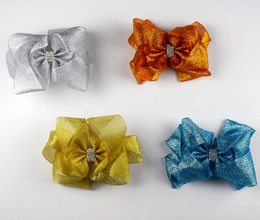 Metallic 6in Bow w/Rhinestone Center (more colors)
