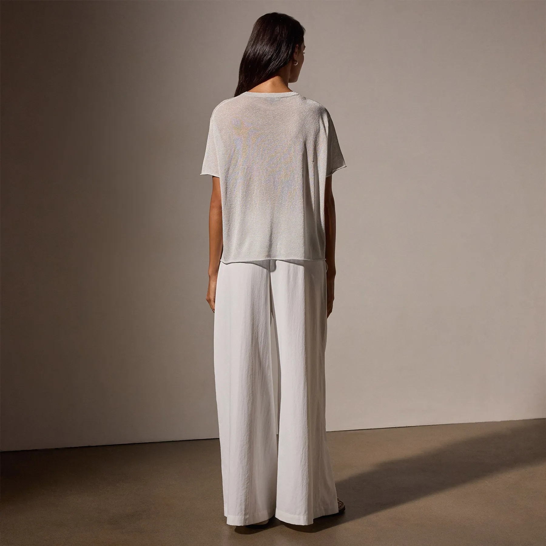 Metallic Knit Short Sleeve Crew - Silver