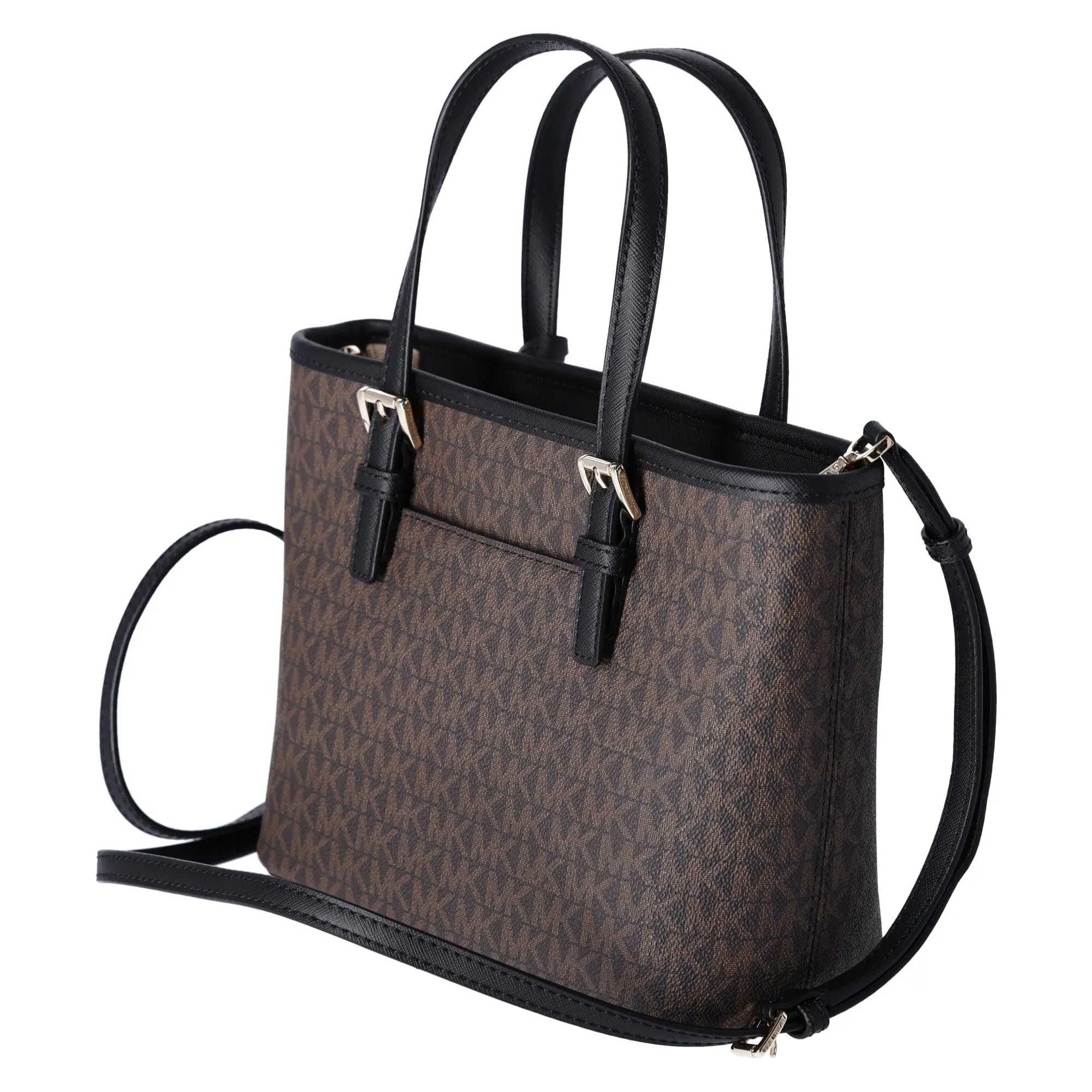 Michael Kors JetSet XS CarryallTote Brown MKLogoSignature  BlackWallet