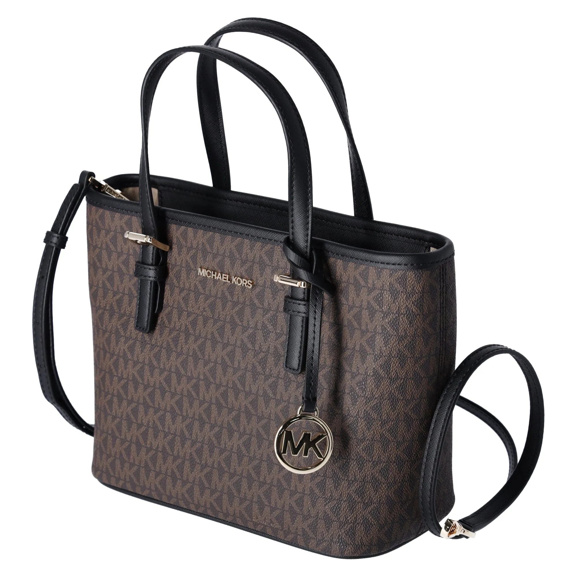 Michael Kors JetSet XS CarryallTote Brown MKLogoSignature  BlackWallet