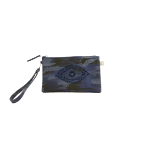 Mini Luxe Clutch with Wristlet: Dark Blue Camouflage