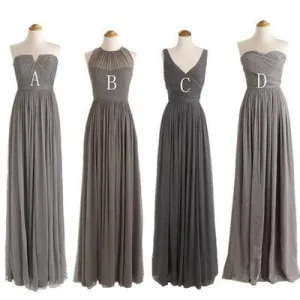 mismatched gray bridesmaid dresses long a line chiffon cheap elegant wedding party dresses 2020