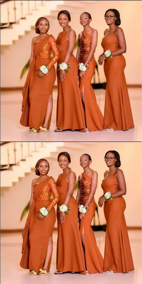 Mismatched Orange Satin Sheath Elegant Bridesmaid Dresses , BDS0186