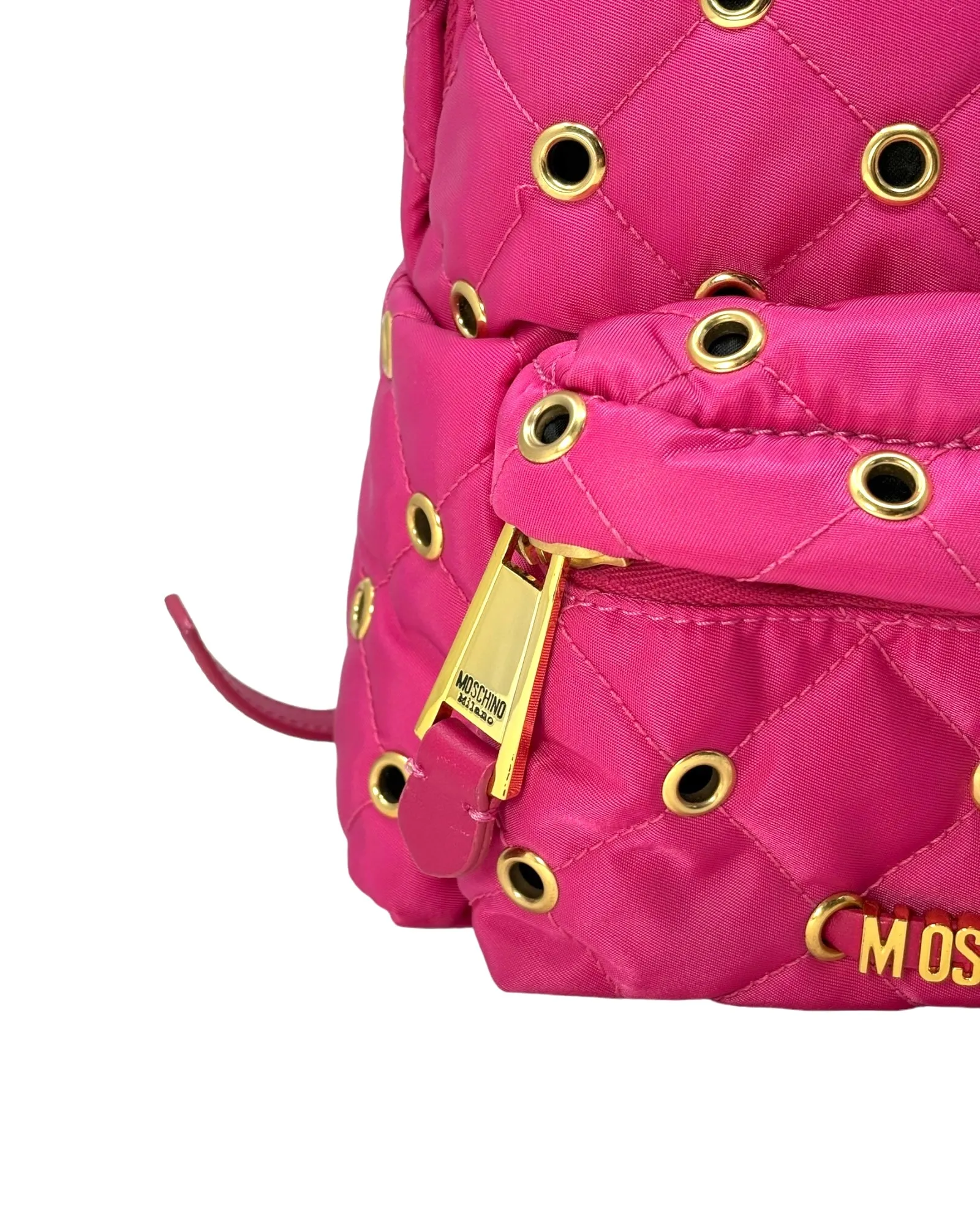 Moschino Hot Pink Quilted Grommet Backpack with Gold Hardware, 'Barbie', SS15, OS