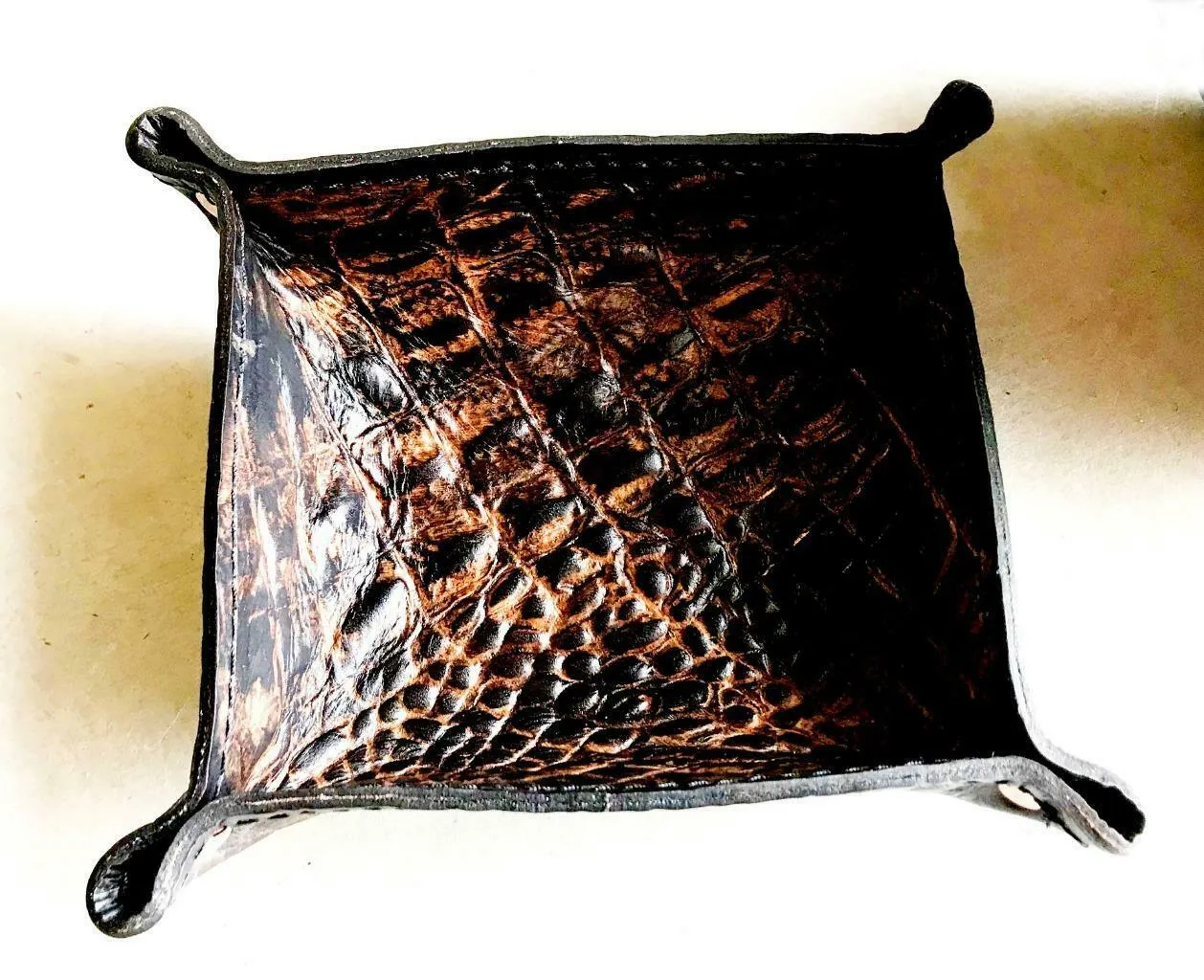 Mother Road Customs Antique Brown Alligator Leather Tray Coin Valet Pocket Dump