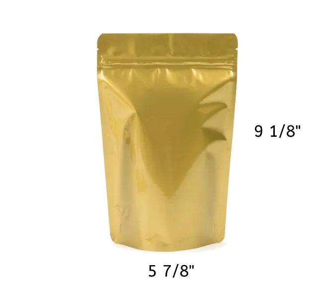 Mylar Bag Gold Metallized Opaque Zipper Pouch - 1 Ounce (100, 500 or 1,000 Count)