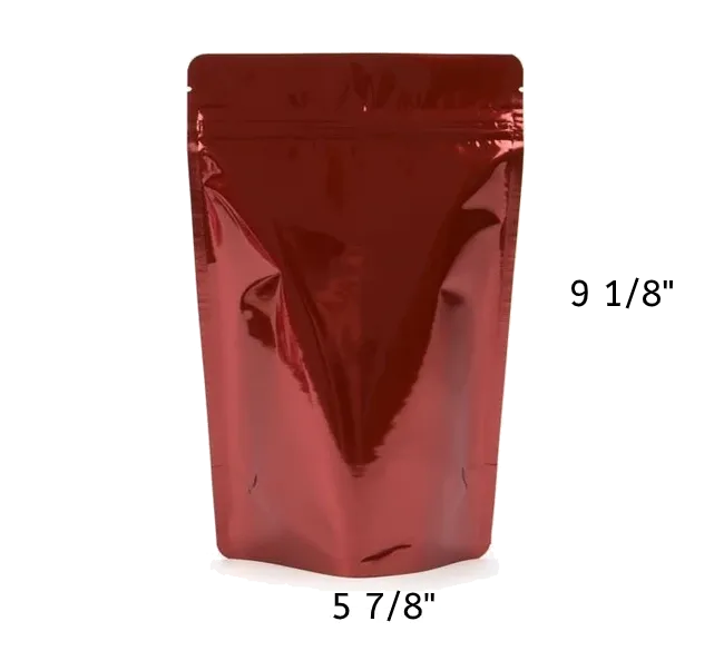 Mylar Bag Red Metallized Opaque Zipper Pouch - 1 Ounce (100, 500 or 1,000 Count)