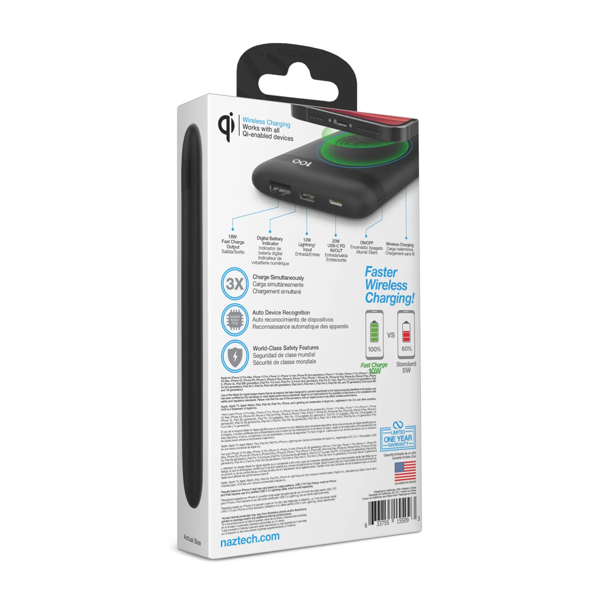 Naztech 10000 MAh MFI Wireless Power Bank