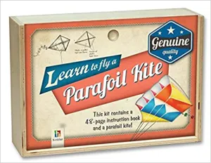 New Hinkler Retro Wooden Box: Parafoil Kite Kit! Learn to fly a Parafoil Kite! Includes Booklet & Parafoil Kite!