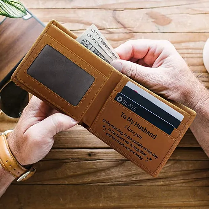 New in gift box! Engraved Genuine Leather Men Wallet-The Perfect Personalized Wallets To Husband, Great Valentine's Day Gift