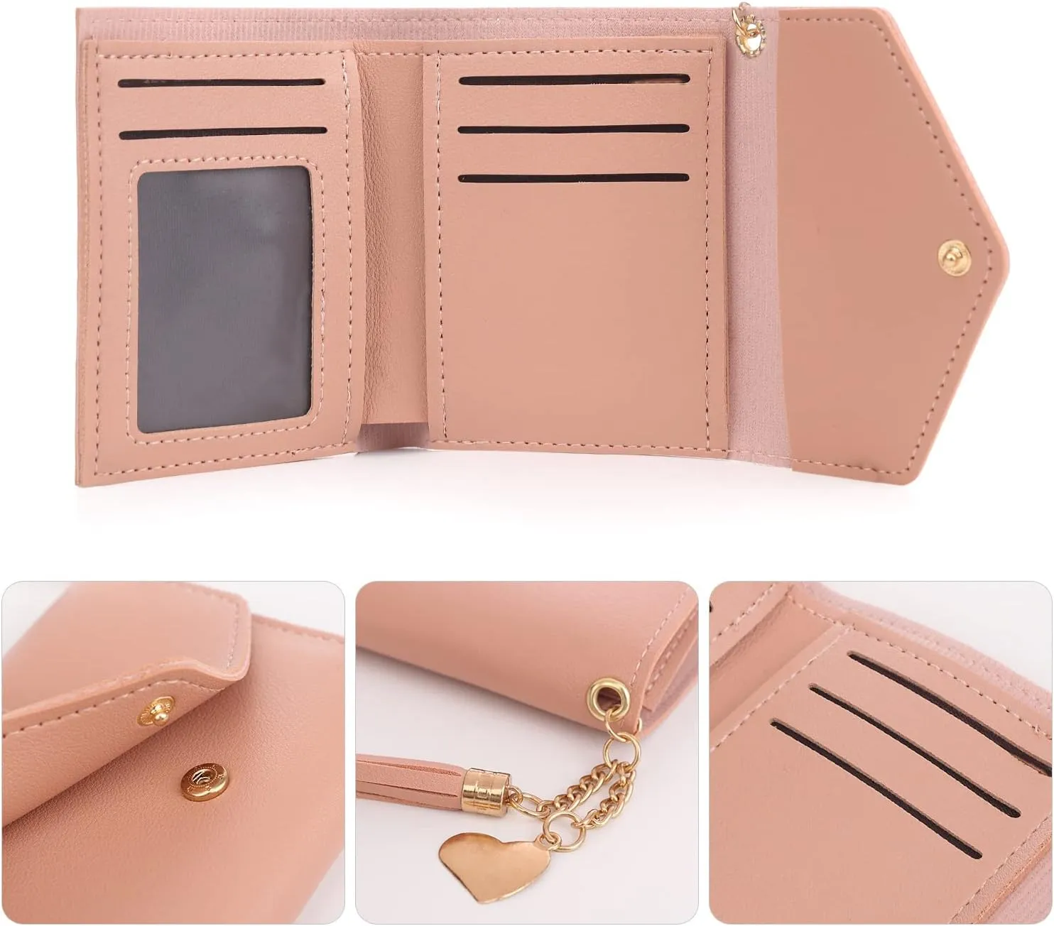 NEW Small Wallet for Women, Ultra Slim Pu Leather Credit Card Holder Clutch Wallets for Women, Pink, one size