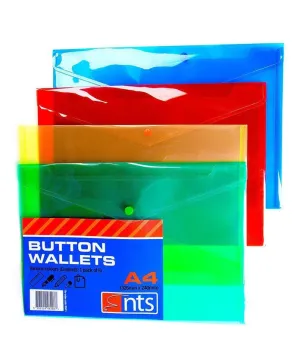 NTS - A4 Button Wallet Assorted Colours - Pack of 5