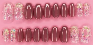 Nude Ice Princess Short Coffin Gloss Press On Nails Long