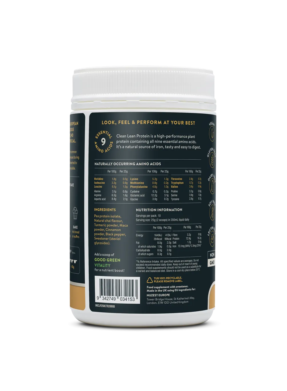 Nuzest Clean Lean Protein Chai Turmeric   Maca 250g