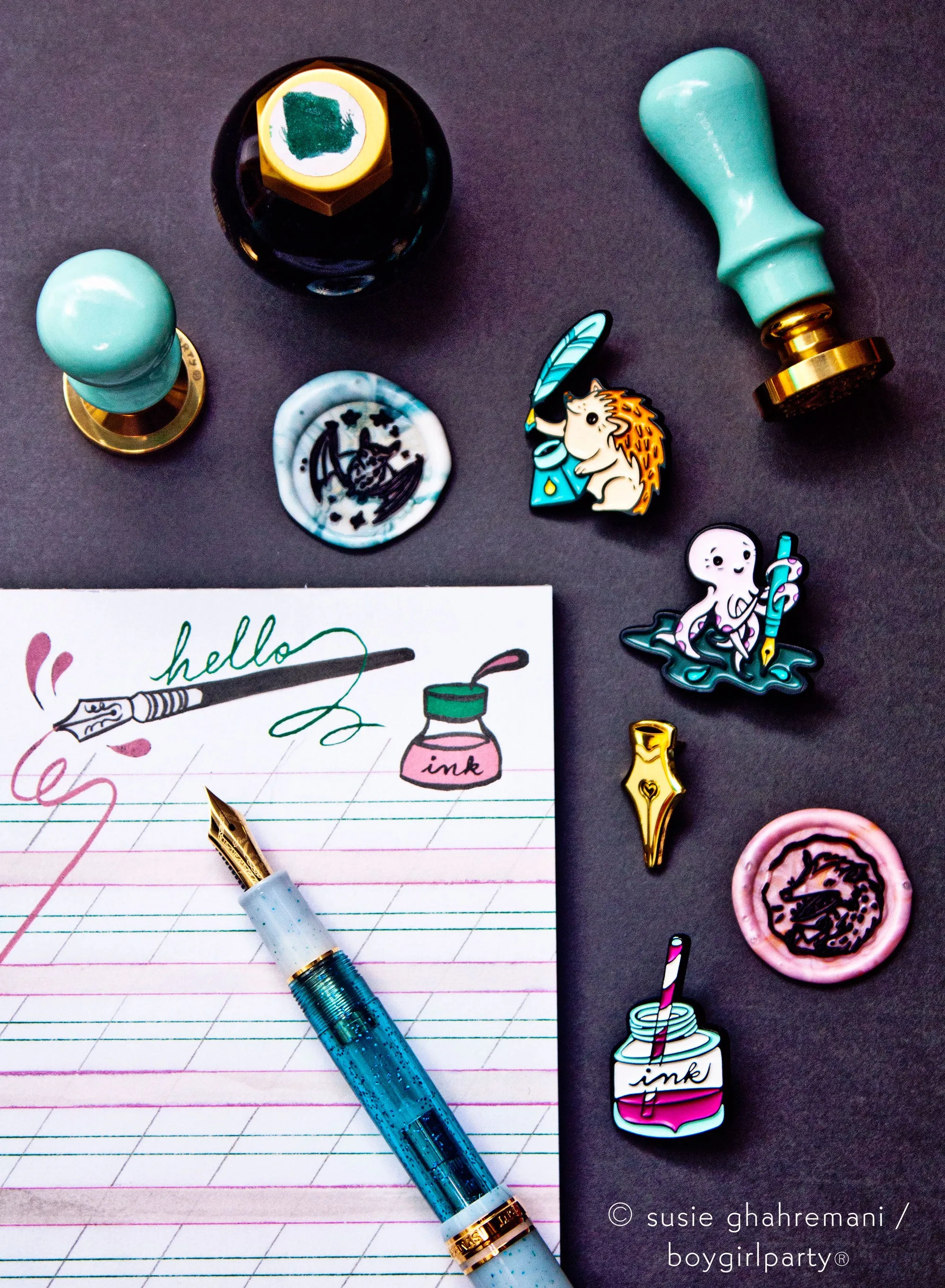 Octopus Ink Enamel Pin by boygirlparty — Fountain Pen Enamel Pin