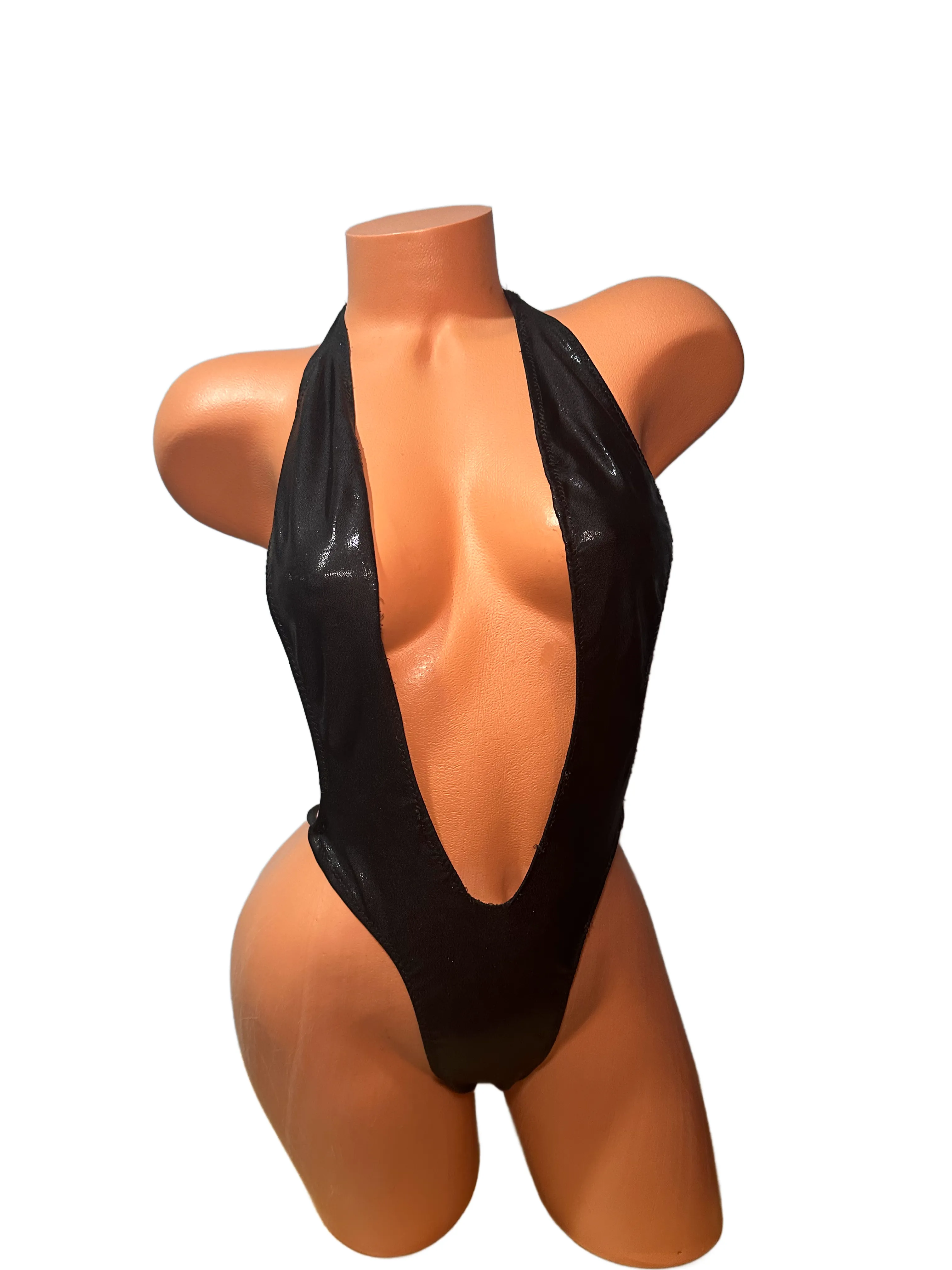 One Piece Thong Slingshot Wet Look Black