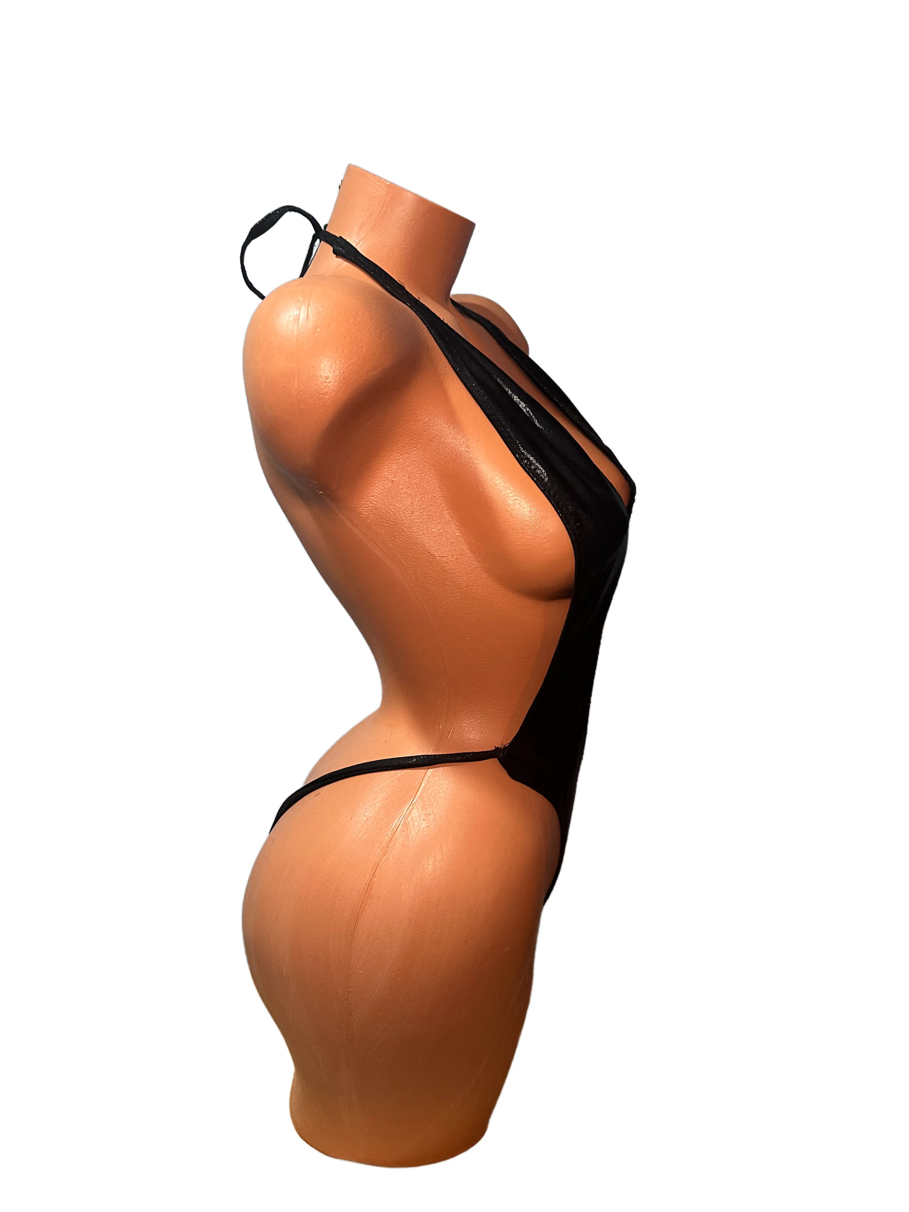 One Piece Thong Slingshot Wet Look Black